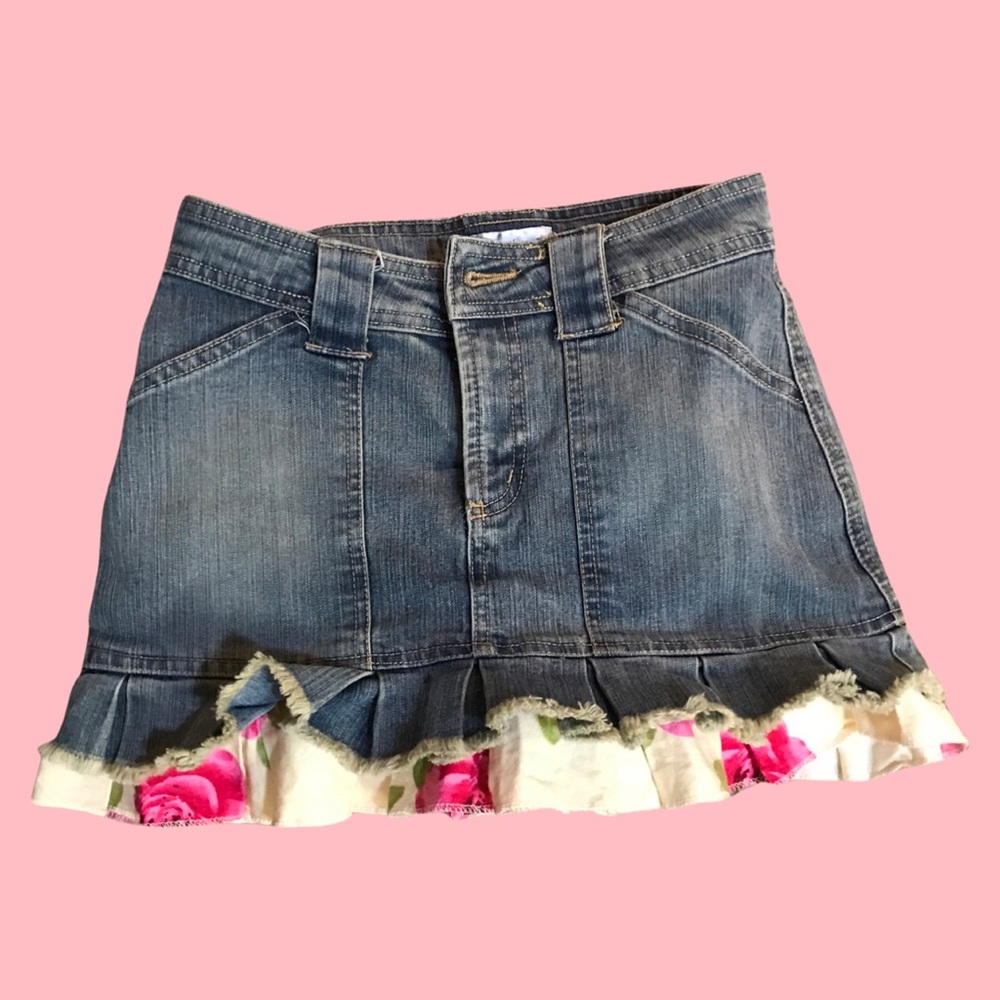 Floral trim Denim Mini Skirt